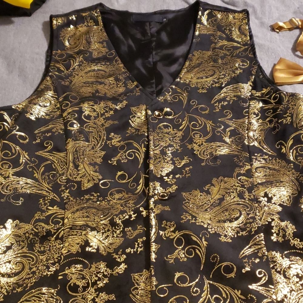 Gold tuxedo vest and 2 bow ties